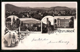 Lithographie Reutlingen, Obere Wilhelmstrasse, Frauenarbeitsschule, Lichtenstein  - Reutlingen