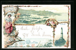 Lithographie Genova, Panorama Del Porto, La Lanterna  - Genova (Genua)