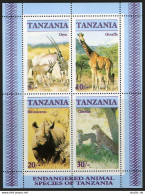 Tanzania 322a Sheet,MNH.Michel Bl.58. Wildlife 1986.Giraffe,Rhinoceros,Cheetah. - Tansania (1964-...)