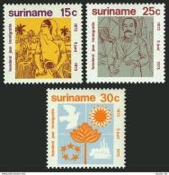Surinam 402-404, MNH. Mi 651-653. 1st Immigrants From India,100. 1973. Ship,Map, - Surinam