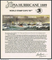 Samoa 755e, MNH. Michel Bl.47. Apia Hurricane, Ships. PhilEXPO-1989. - Samoa