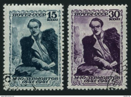 Russia 850-851, CTO. Michel 819A-820A. Mikhail Y.Lermontov, Poet, Novelist,1941. - Oblitérés