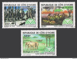 Ivory Coast 694-696, MNH. Mi 792-794. Ecology In Auction, 1983. Forest, Animals. - Costa De Marfil (1960-...)