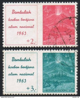 Indonesia B154-B155,CTO.Michel 407-408. Erupting Volcano,1963. - Indonesien