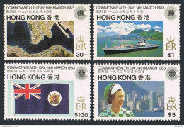Hong Kong 411-414,MNH. Commonwealth Day 1983. Map,Liverpool Bay,Flag,QE II.Ship. - Ongebruikt