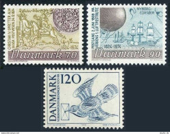 Denmark 562-564, MNH. Mi 577-579. Danish PO,350th Ann.UPU-100,1974.Balloon,Ship. - Ungebraucht