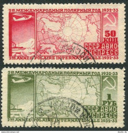 Russia C34-C35a, CTO. Michel 410A-411A. Polar Year 1932.Map,Icebreaker,Airplane. - Used Stamps