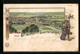 Lithographie St. Johann-Saabrücken, Totalansicht Der Stadt  - Sonstige & Ohne Zuordnung