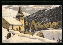 Künstler-AK Ernst E. Schlatter: Bergkirchlein Im Schnee  - Autres & Non Classés