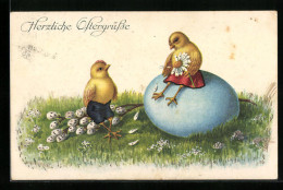 Künstler-AK C. Öhler: Kükenpaar Wünscht Herzliche Ostern  - Autres & Non Classés