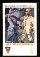Künstler-AK Karl Alex Wilke: Waffenbrüder, Zwei Soldaten Geben Sich Die Hand, Deutscher Schulverein  - Oorlog 1914-18
