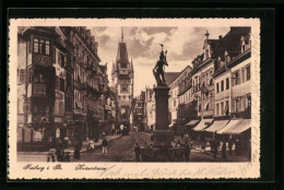 AK Freiburg I. B., Kaiserstrasse Mit Denkmal  - Freiburg I. Br.