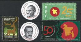 Bangladesh 2024 FIP Exhibition 2023 India Flag Gandhi 5v Set MNH Bapu Round Odd Shape President Map Deer Animal - Mahatma Gandhi