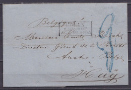 Saxe - L. Datée 22 Janvier 1866 De COLOGNE Pour HUIJ (Huy) Cachet Date [COËLN / BAHNHOF /22 1 66] Et Port "3" Au Tampon  - Saxe
