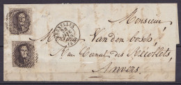 L. Affr. 2x N°10A D24 Càd BRUXELLES /28 JANV 1859 Pour ANVERS (au Dos: Càd Arrivée ANVERS) - 1858-1862 Medaillen (9/12)