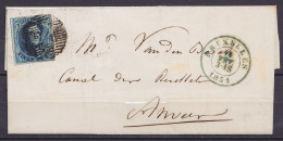 L. Affr. N°4 D24 Càd Bleu BRUXELLES /14 FEVR 1851 Pour ANVERS (au Dos: Càd Arrivée ANVERS) - 1849-1850 Medaillen (3/5)