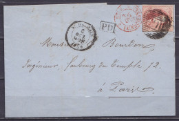 L. "Mines De Houille Du Grand-Hornu" Affr. N°12A P103 Càd ST-GHISLAIN /6 OCT 1859 Pour PARIS - [PD] & Marque D'entrée "B - 1858-1862 Medallions (9/12)