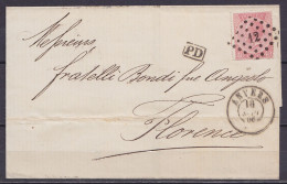 LSC (sans Contenu) Affr. N°20 Lpts "12" Càd ANVERS /16 SEPT 1868 Pour FLORENCE (Italie) - [PD] (au Dos: Càd Ambulant MID - 1865-1866 Perfil Izquierdo