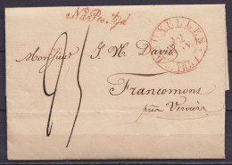 L. Càd BRUXELLES /22 JANV 1831 Pour FRANCOMONT Près Verviers - Cursive "Na Posttijd" - Port "25" (au Dos: Càd Arrivée VE - 1830-1849 (Belgica Independiente)
