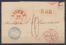 L. "Banque Commerciale" Càd ANVERS /28 AOUT 1838 Pour PARIS - Càd "BELGIQUE PAR VALENCIENNES" - "B.4.R." - Port "10" (vo - 1830-1849 (Belgio Indipendente)