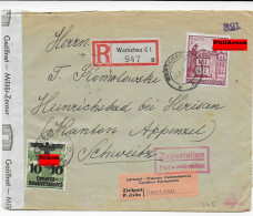 GG: Einschreiben Interniertenbrief Warschau Nach Herisau, 1941, Dt Und CH Zensur - Occupation 1938-45