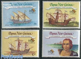 Papua New Guinea 1992 Columbus, Expo 92 4v, Mint NH, History - Transport - Various - Explorers - Ships And Boats - Wor.. - Explorateurs