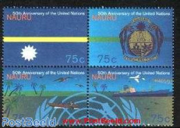 Nauru 1995 50 Years UNO 4v [+], Mint NH, History - Nature - Transport - Coat Of Arms - Flags - United Nations - Birds .. - Vliegtuigen