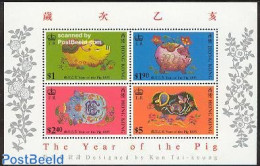 Hong Kong 1995 Year Of The Pig S/s, Mint NH, Nature - Various - Cattle - New Year - Ongebruikt