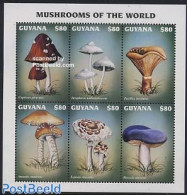 Guyana 1997 Mushrooms 6v M/s, Coprinus Picaceus, Mint NH, Nature - Mushrooms - Champignons