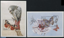 Nevis 1997 Butterflies 2 S/s, Mint NH, Nature - Butterflies - Flowers & Plants - Parrots - St.Kitts Y Nevis ( 1983-...)