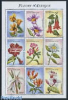 Central Africa 1997 Flowers 9v M/s, Mint NH, Nature - Flowers & Plants - Centraal-Afrikaanse Republiek