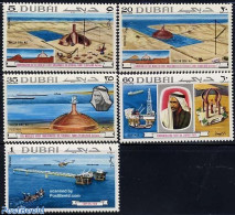 Dubai 1969 Oil Export 5v, Mint NH, Science - Transport - Energy - Mining - Helicopters - Ships And Boats - Hélicoptères