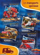 Guinea, Republic 2015 Special Transport , Mint NH, Transport - Fire Fighters & Prevention - Helicopters - Ships And Bo.. - Pompieri