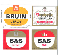 BROUWERIJ LEROY - BOEZINGE - SAS EXPORT - SAS PILS - BRUIN LEROY- SASBRAU - 4 BIERETIKETTEN  (BE 125) - Bière