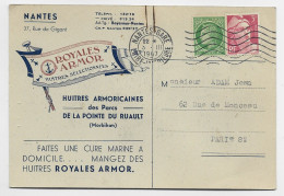 NANTES CARTE PRIVEE HUITRES ARMORICAINES POINT DU RUAULT MORBIHAN ROYALES ARMORES NANTES GARE 3.III.1947 LOIRE INFERIEUR - 1945-54 Marianne (Gandon)