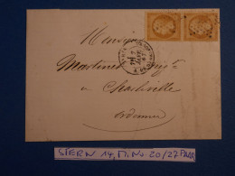 DP15 FRANCE LETTRE 1867 ETOILE  DE PARIS N°14  A  CHARLEVILLE   +  PAIRE DE N°21  ++ AFF. INTERESSANT+++ - 1849-1876: Période Classique