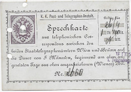 Österreichische Telefonkarte - Sprechkarte, 1889 Wien - Brieven En Documenten