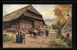 Künstler-AK Heinrich Hoffmann: Höllental, Strasse Mit Holzwagen Vor Dem Gasthaus Zum Himmelreich  - Autres & Non Classés