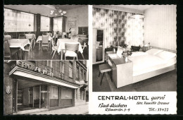 AK Bad-Aachen, Central-Hotel Garni Familie Levano, Römerstrasse 7-9, Rückseitig Stadtplan  - Aken