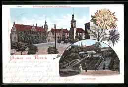 AK Riesa, Rathaus Mit Aichamt Und Klosterkirche, Parkfreitreppe  - Riesa