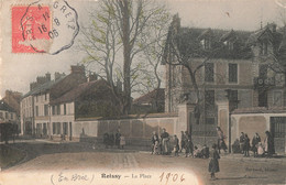 77 Roissy En Brie La Place CPA Carte Colorisée Cachet 1906 - Roissy En Brie