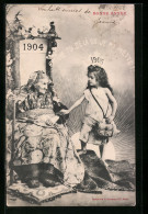 AK Alte Frau Mit Stock Und Kleinem Mädchen, Neujahrsgruss, Jahreszahlen 1904-1905  - Autres & Non Classés