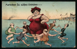 AK Männer Tanzen Um Dickes Mariechen Im Seichten Meereswasser, Karikatur  - Humour