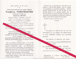 Ruisbroek. Fréderic Verstraeten. °1895 - †1964 Merksem. Oudstrijder 1914-1918. Victorine Devos. - Obituary Notices