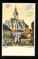 Künstler-AK Annaberg, Ortspartie Mit St. Annenkirche  - Autres & Non Classés