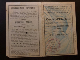 CARTE D'ELECTEUR 19 SEPT 1945 MAIRIE DE MAUREILHAN (HERAULT) CAHUZAC Robert - Otros & Sin Clasificación