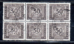 ITALIA REPUBBLICA ITALY 1955 1961 SEGNATASSE POSTAGE DUE TASSE TAXE LIRE 30 STELLE STARS BLOCCO BLOCK USATO USED OBLITER - Postage Due