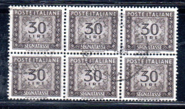 ITALIA REPUBBLICA ITALY 1955 1961 SEGNATASSE POSTAGE DUE TASSE TAXE LIRE 30 STELLE STARS BLOCCO BLOCK USATO USED OBLITER - Taxe