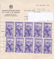 Italia Al Lavoro (9) 20 Lire 10 Valori Su Mod. 162 Ammende 1952 - 1946-60: Poststempel