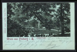 Mondschein-Lithographie Freiberg I. S., Albertpark Mit Fontaine  - Freiberg (Sachsen)